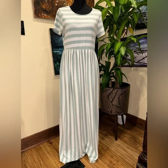 Jodifl Super Long Maxi Dress Stripes White Green Size M - Picture 3 of 10